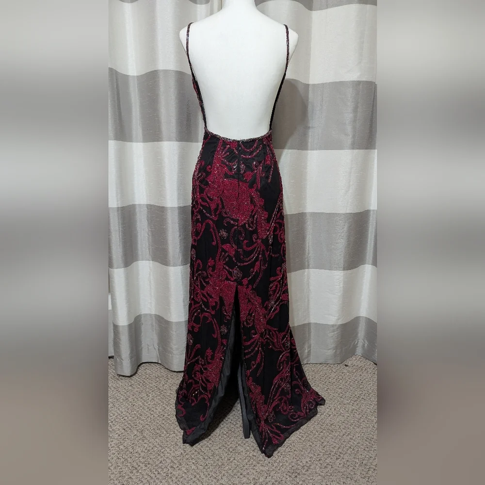 Mia Bella Couture Stunning Beaded Embroidered Open Back Silk Evening Gown - Picture 8 of 16